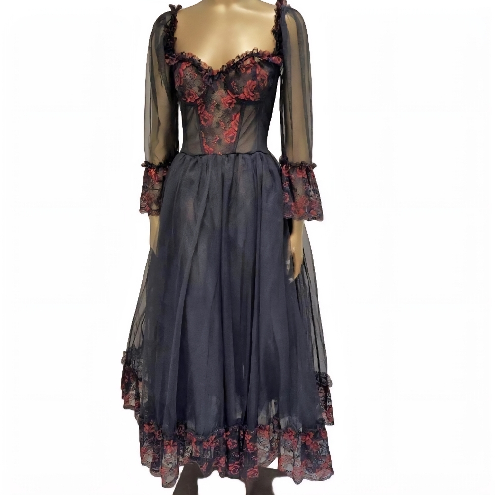 Dolls Kill x Black Widow Long Sleeve Black and Red Lace Dress